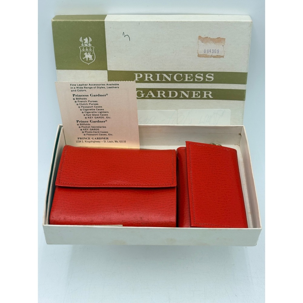 Vintage Princess Gardner Red Leather Wallet and Key Case Set Top Grain Cowhide